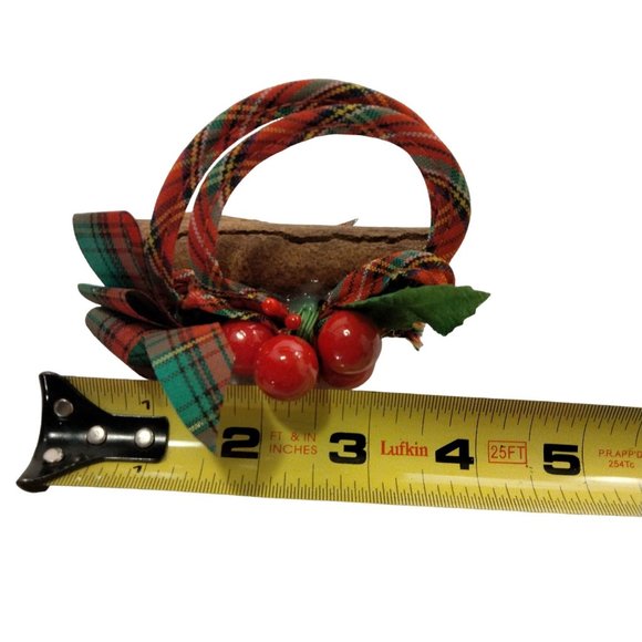 Reed Christmas Napkins Rings Red Plaid Ribbon Holly Berry Cinnamon Stick Lot 6 - Picture 5 of 7